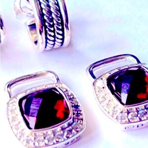 Garnet Diamond Earrings Sterling Silver